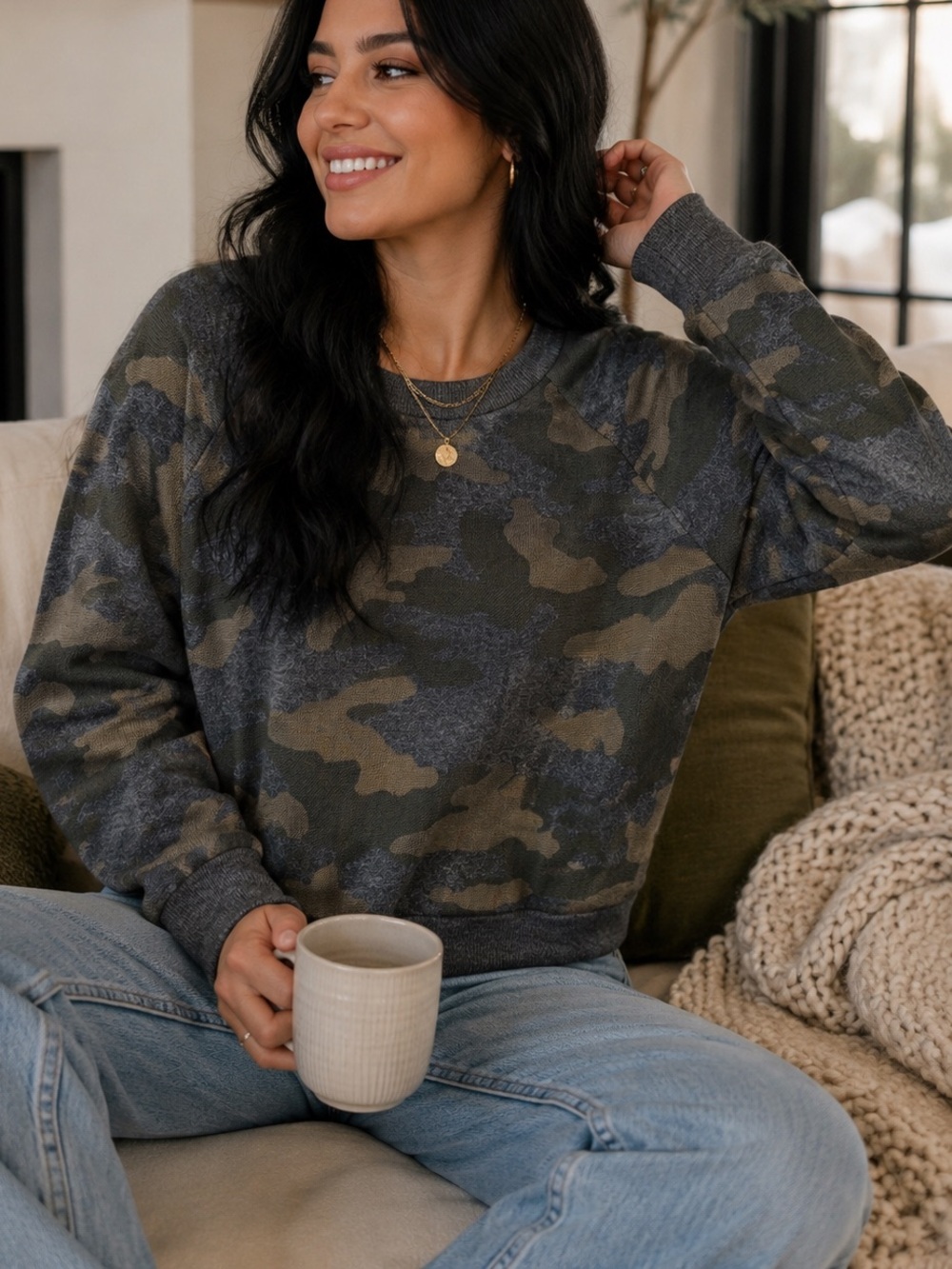 Stitches And Stripes Camouflage Crewneck Sweater Oversized Size Small Camo